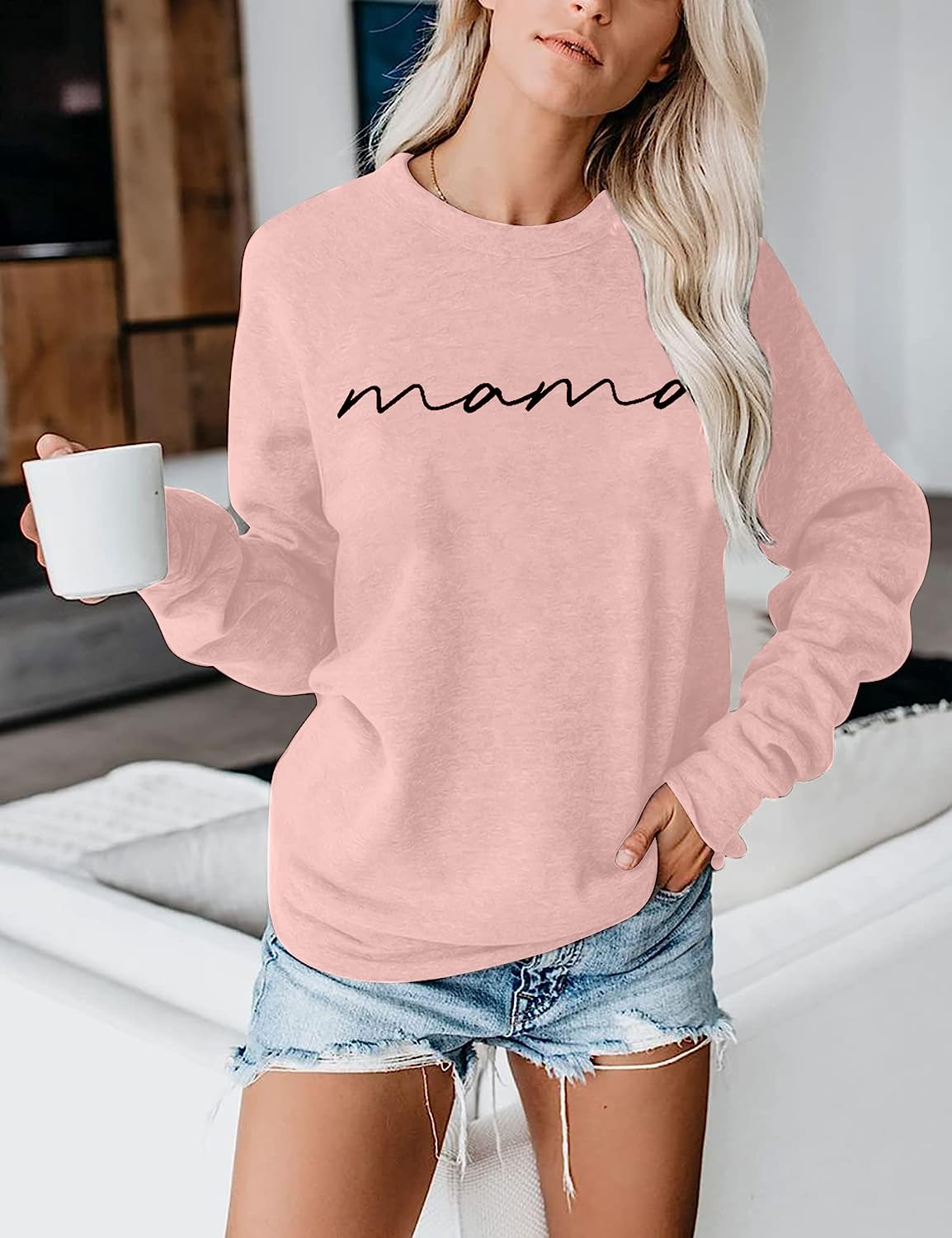 Mama Mode Activated: Women’s Loose-Fit Crewneck Sweatshirt with cute “Mama” Letter Print